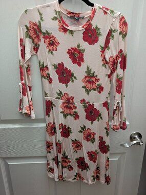 Pink Floral Forever 21 Sleeved Midi Dress (S)